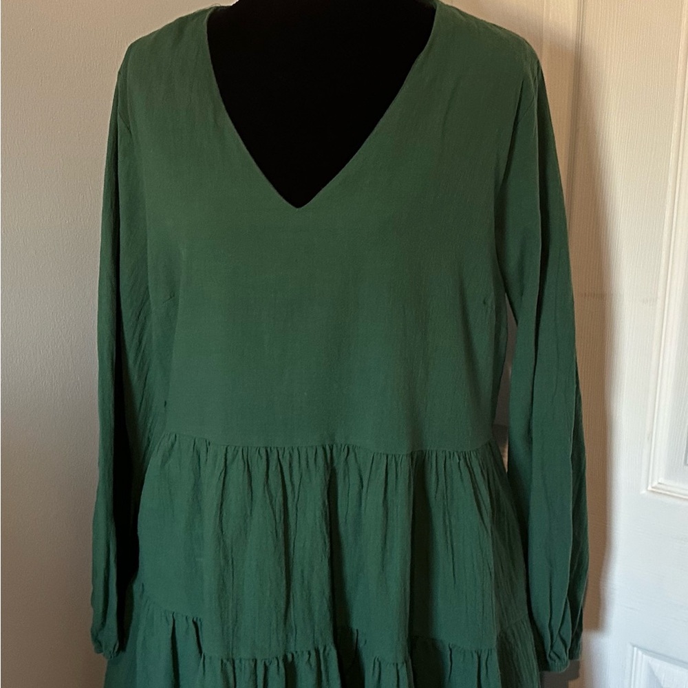 Fancy Inn‎ XL Green V-Neck Long Sleeve Dress